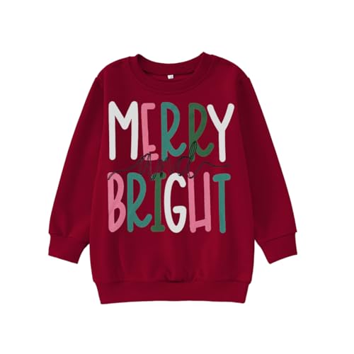 Sweat-shirt de Noël enfant vintage Merry and Bright pour garçon et fille