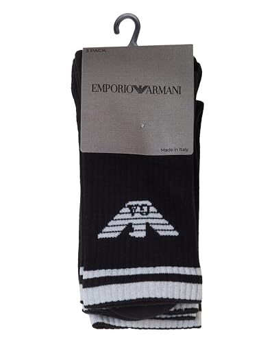 Emporio Armani Intimates Men's 3 Pack Eagle Crew Socks, Black/Black/Black, One Size4