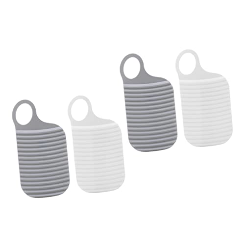 ERINGOGO 4pcs Small Anti-slip Washboard Laundry Boards, Rubber Foldable Washing Pads for Home Clothes Hand Washing, White and Grey Mini Washboards for Delicate Garments