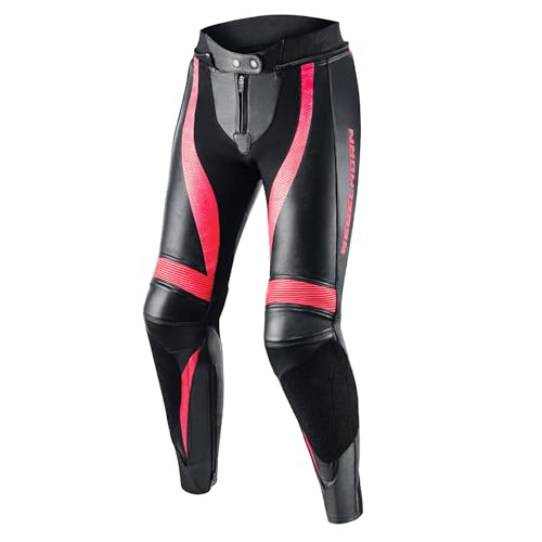 REBELHORN Rebel Pantalones de Moto Mujer | Cuero | Protectores de Rodillas y Caderas | Deslizadores de Rodilla Intercambiables | Paneles Perforados