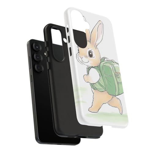 Coque Samsung S25 Plus lapin mignon avec sac à dos vert rigide mate - 4