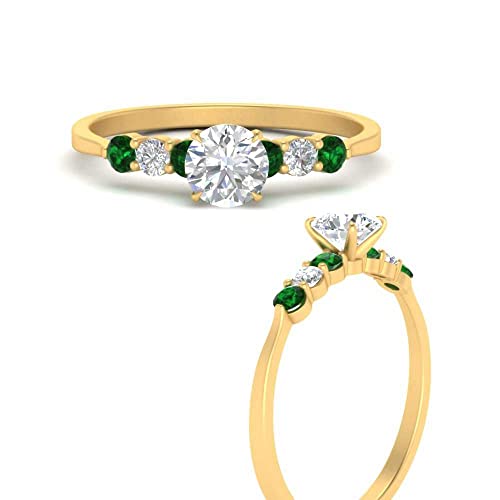 Image of Choose Your Gemstone Round Accented Diamond CZ Ring Yellow Gold Plated Round Shape Side Stone Engagement Rings Matching Jewelry Wedding Jewelry Easy to Wear Gifts US Size 4 to 12