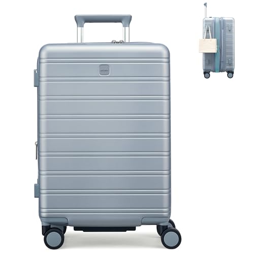 Image of MILADA 24 Inch Expandable Hardside Checked Luggage with Dual 360 Spinner Wheels, Medium Travel Suitcase with TSA Lock, Airline-Approved, Lightweight Durable PC Shell for Travel, Arctic Silver
