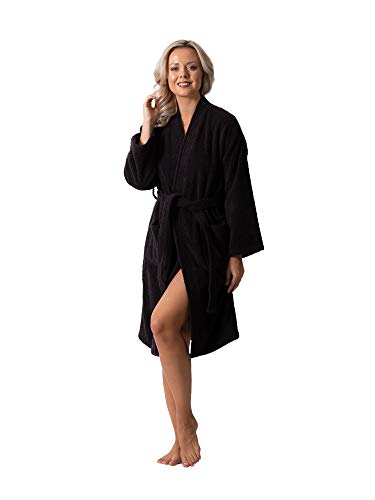 Image of Luxurious Turkish Terry Kimono Collar Super-Soft Terry Absorbent Bathrobes for Women