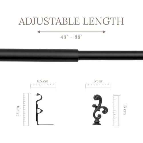 Image of 48 inch-88 inch Adjustable Double Curtain Rod For Door & Windows With Brackets Set Curtains Hanging Extendable Iron Metal Pipe Holder With Spiral Metal Finial (Black, 0.78 inch Diameter)
