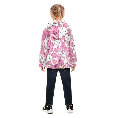OTVEE Pink Doodle Happy Rabbit Kids Hoodie Jacket Fall Spring Full Zip Warm Outwear Coat4