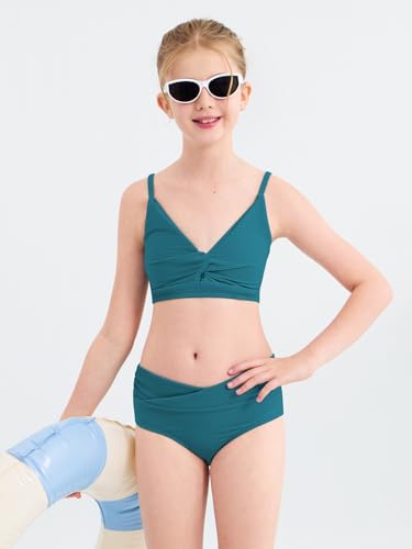 Girls' Swimsuits 2 Piece Bikini Set Solid Color Twist Cross Spaghetti Straps Bathing Suit Teen Swimwear with Chest Pad4