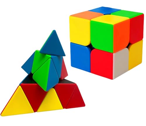 Kit Cubo Mágico Profissional Pirâmide Pyraminx e Cubo Magico 2x2x2 Sem Adesivo Moyu
