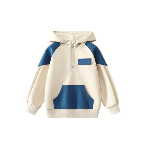 LittleSpring Boys Quarter Zip Patchwork Pullover Hoodies
