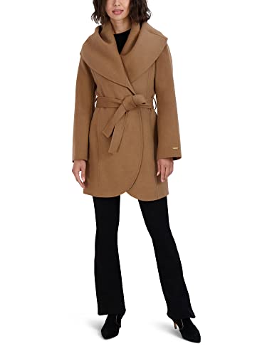Tahari Women's Double Face Wool Blend Wrap Coat With Oversized Collar, Solid Camel, Small #TOP4