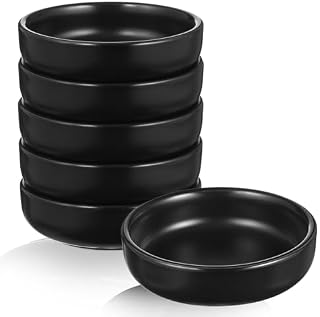 Housoutil Miseczka na sosy, ceramiczne miseczki do dipów, okrągła, miseczka do serwowania, miseczka na przyprawy, przekąski, miseczka na owoce, do sosów sojowych, kolor czarny, 6 sztuk