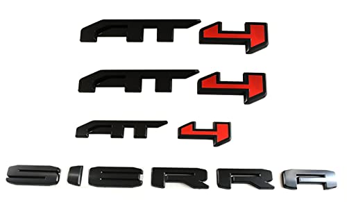 Image of 6Pcs Kits Sierra AT4 HD Overlay Emblems Door Rear Badge Compatible with 2019-2022 Sierra 1500 2500HD 3500HD (Black /Red)