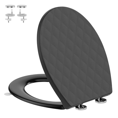 YEAUPE PRO Abattant WC Forme O, Abattant WC avec Frein de Chute, Lunette WC avec Fermeture en Douceur, Lunette de Toilette Universelle et Charnière Réglable, Noir, 44,6 * 37,1 CM