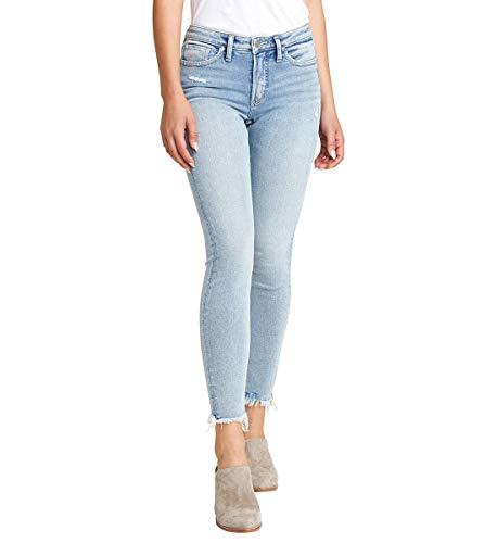 Silver Jeans Co. Women's Most Wanted Mid Rise Skinny Fit Jeans, Frayed Medium-Light Indigo, 29W X 29L