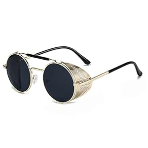 besbomig Steampunk Gafas de Sol Redondas Gafas de Sol Polarizadas Mujer Retro Gafas de Sol Hombre Protección UV400 Gafas de Sol Deportivas Hombre para Conducción Ciclismo Pesca Golf Viajar