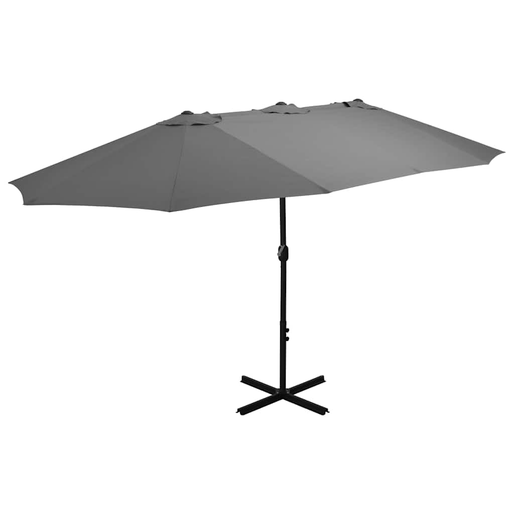 Ombrellone doppio con palo in alluminio, 460 x 270 cm, antracite | Grande ombra per giardino e terrazza con stabile base a croce, manovella scorrevole e protezione UV.