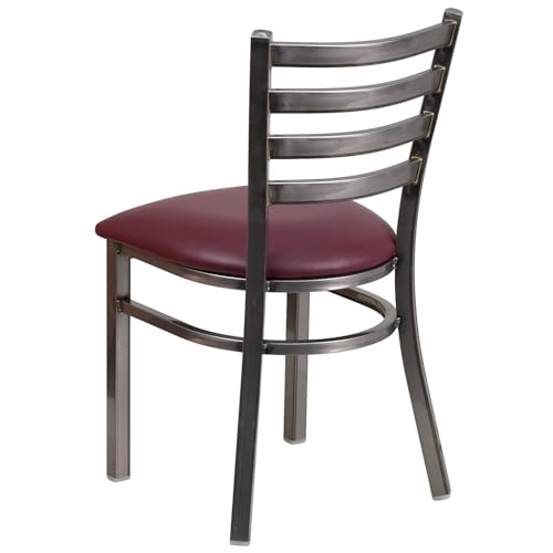 Image of Flash Furniture HERCULES Series Clear Coated Ladder Back Metal Restaurant Chair - Burgundy Vinyl Seat