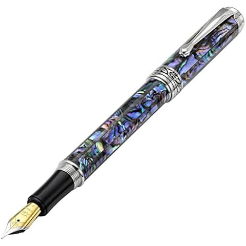Xezo Natural Paua Abalone Fine Fountain Pen. Screw-on Cap. Platinum Plated. No Two Pens Alike. (Maestro Sea Shell FP-2), Multicolor Cover