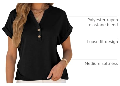 Image of ANRABESS Womens Short Sleeve Henley Tops V Neck Dressy Casual Blouses Summer Trendy Tee Shirts 2026 Vacation Fashion Clothes