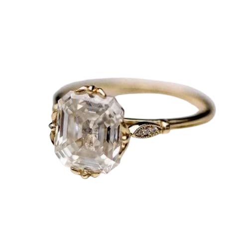 SilverQ 2.50 Ct Asscher Cut Diamond Art Deco Style Solitaire Engagement Ring For Women 14K Gold Plated Floral Prong Milgrain Vintage Inspired Ring 925 Sterling Silver Handmade Wedding Proposal Jewelry