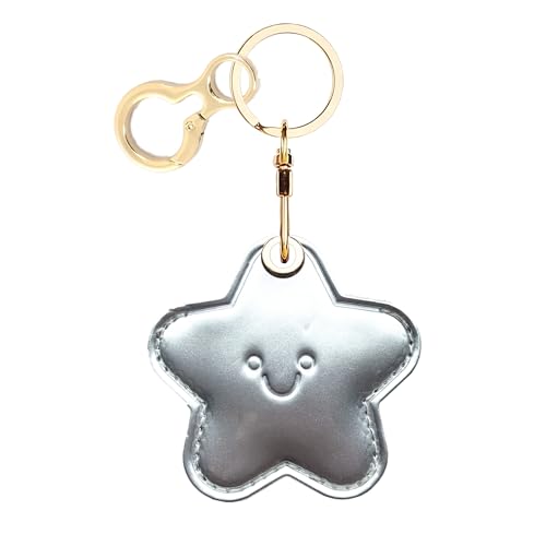 Shiny Leather Charm Keychain Holder Case Compatible with AirTag Cute Protective Cover with Keyring Anti-Scratch Finder GPS Tracker Case for Wallet Keys Bag Pets(Star A)