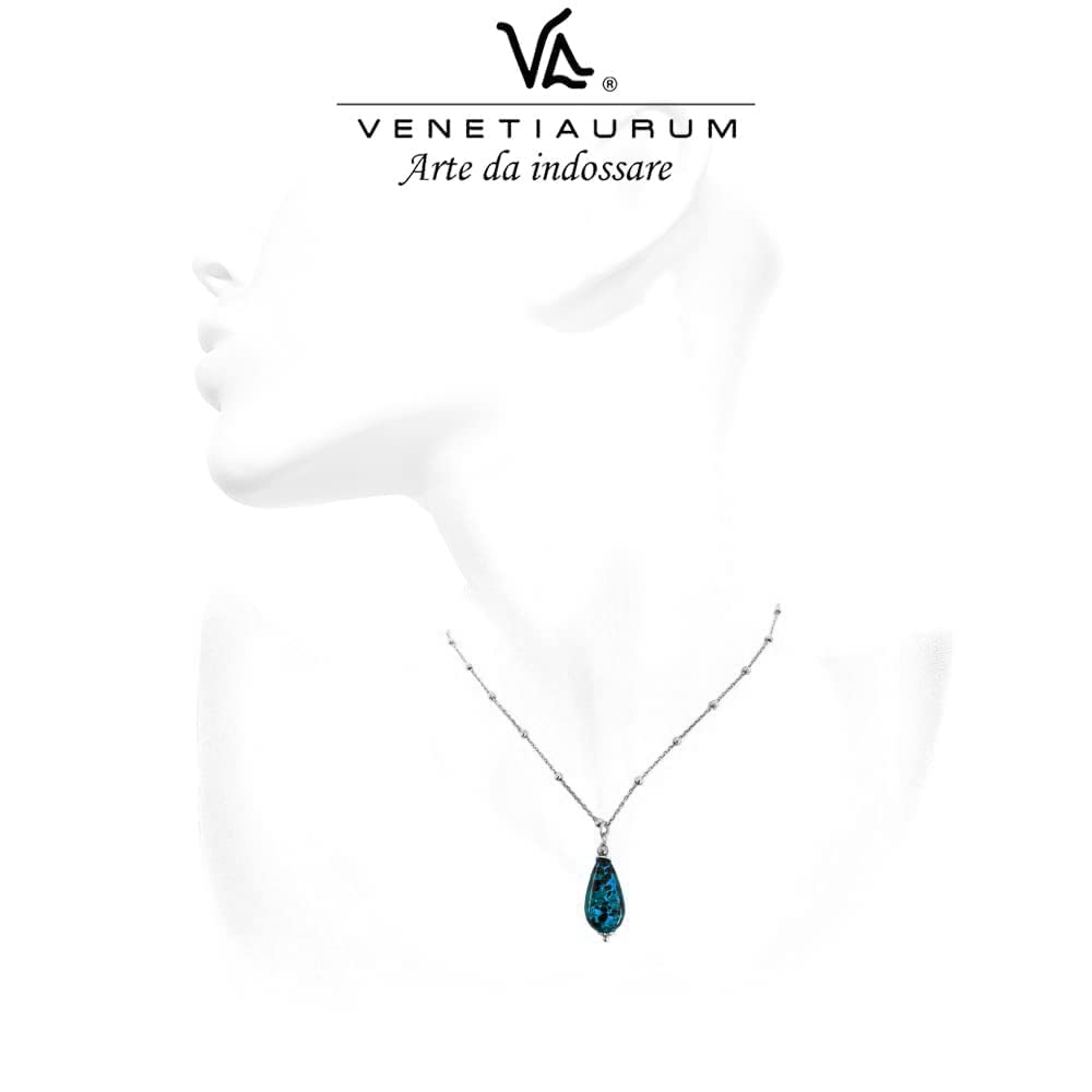 Venetiaurum - Collana per Donna con Pendente a Goccia in Vetro Originale di Murano e Argento 925 - Gioiello Made In Italy Certificato