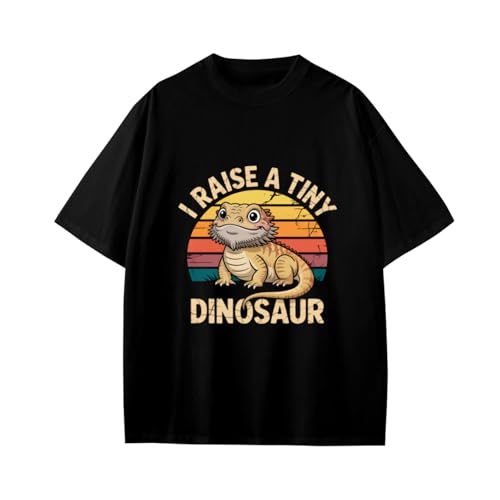 Funny Retro Bearded Dragon I Raise A Tiny Dinosaur Boys Girls Teens T-Shirt Anime Gift