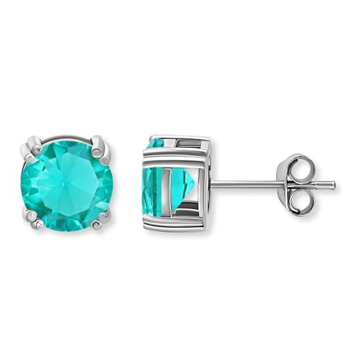 Sea of Ice Sterling Silver Round-Cut Simulated Gemstone Stud Earing for Women – Gemstone Round cut 8 mm - Elegant Sterling Silver Earrings for Women – Nickel-Free