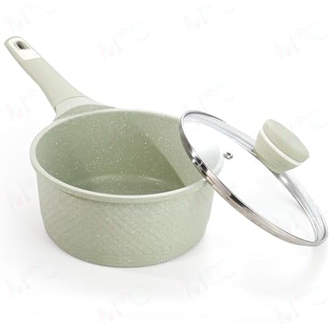 XuanYing Sauce pan 1.5Qt Saucepan with lid, Non Stick Sauce Pot, Small Pots for Cooking Induction 100% FREE PFOA PFAS - Green Granite Cover