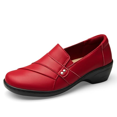 KORDAL Women's Comfortable & Lightweight Red Leather Loafers Slip-Ons Stylish Business Casual Dress...