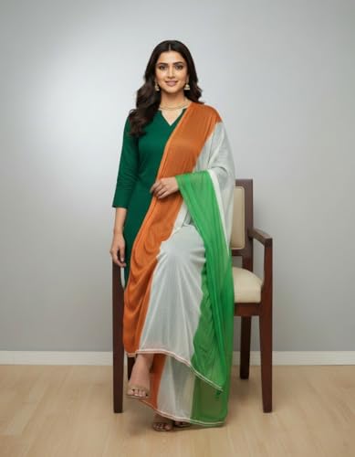 Image of Tricolor Dupatta Chunni, Blend Fabric, 2 Metres, for Independence Day and Republic Day, Pack of 1