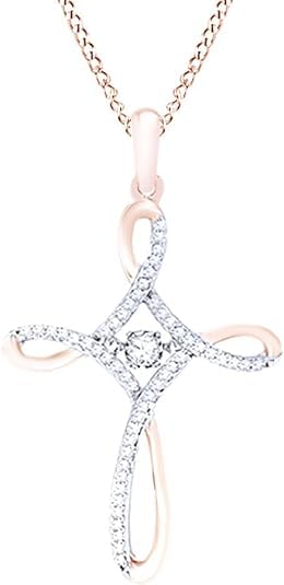 Created Real 925 Sterling Silver 14K Gold Plated Dancing Round Cut Lab Created Moissanite Diamond Infinity Cross Pendant Necklace Christmas Gift for Women