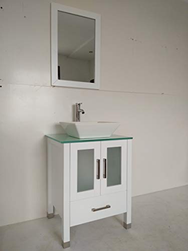 Qierao 24" Bathroom Vanity Water- Proofed Plywood Freestanding Model Brush-Nickel Handles (White) #TOP2