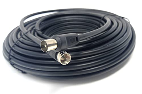 DRUT 20m RF TV Aerial Male to F Type Connector Male Plug Coaxial Coax Cable, Lead, 75 Ohm, 3C-2V 20m Black Nickel Conectors - Image 3