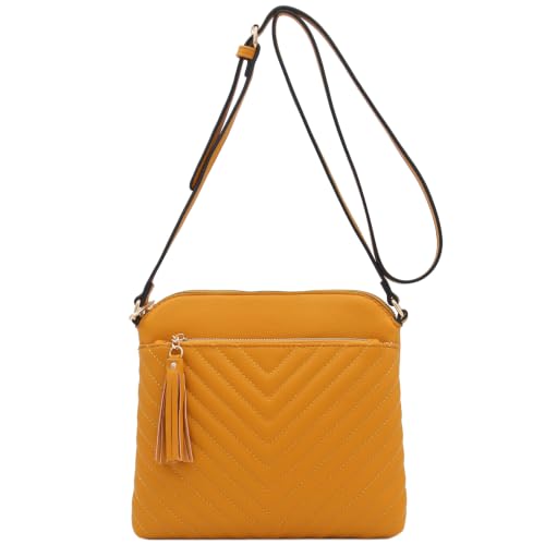 Image of FashionPuzzle Chevron Quilted Medium Crossbody Bag with Tassel Accent