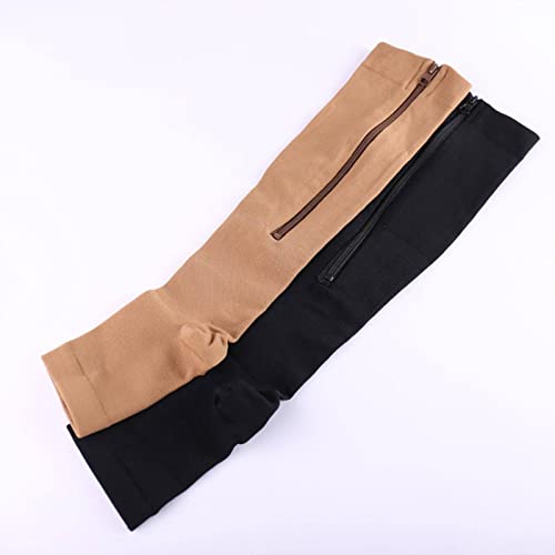 Cygurt 2 Pairs Zippered Medical Compression Socks Open Toe Support Stockings 15-20 Mmhg Compression Stockings For Varicose #TOP7