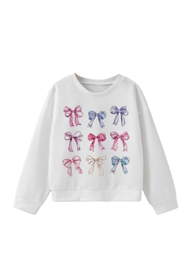 Girl's Cute Graphic Crewneck Sweatshirts Long Sleeve Bowknot Print Pullover Tops
