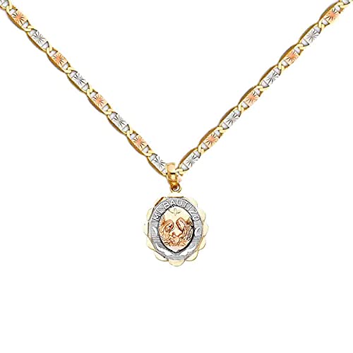 TGDJ 14k Tri-color Gold Baptism Religious Pendant with 1.5mm Valentino Chain Necklace