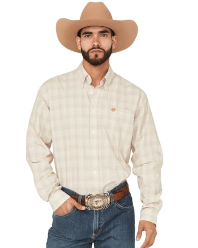 Cinch Men's Khaki Plaid Long Sleeve Button Shirt