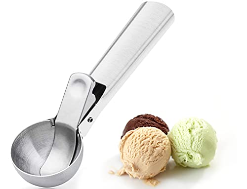 Ivishow Ice Cream Scoop, Stainless Steel Ice Cream Scooper with Anti-Freeze Handle, Premium Ice Cream Scoop with Trigger for Ice Cream, Ice Cream Ball, Cookie, Sundae, Frozen Yogurt, Gelato
