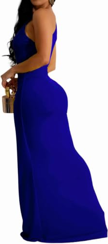 Image of SxClub Women's Formal Wedding Guest Dresses Long Prom Gowns Evening Party | Cocktail Dresses for Women High Neck Sleeveless Twist Waist Floor Length Dress Split Back