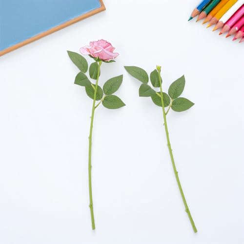 Tallos de rosas artificiales verdes Ciieeo de plástico para manualidades, 25 unidades 8