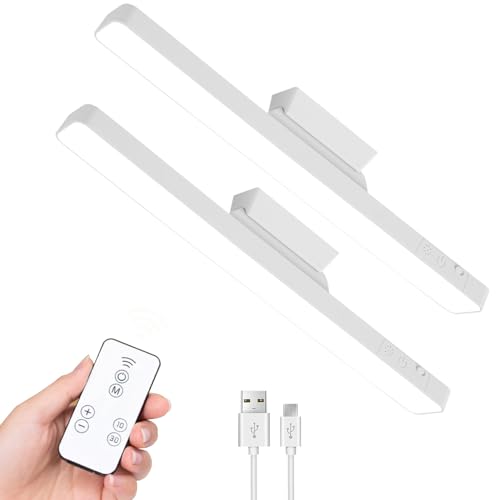 2 Pack 8W Rechargeable Dimmable Touch LED Light Bar with Remote,Magnetic Under Counter Closet Lights,Wardrobe Lights Adjustable 3 Colors for Cupboard,Closet,Makeup,Bedroom,Wall