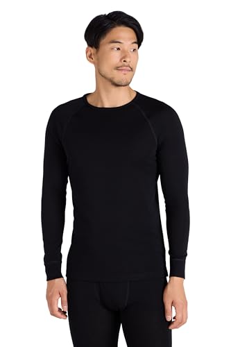 Mountain Warehouse Merino Mens Long Sleeve Thermal Baselayer Top - Lightweight Jumper Antibacterial & Quick Drying Sweatshirt - for Travel & Outdoors Black L