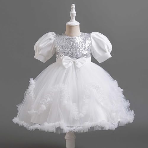 Vestidos de niña para boda elegantes con lentejuelas brillantes y mangas burbuja 5
