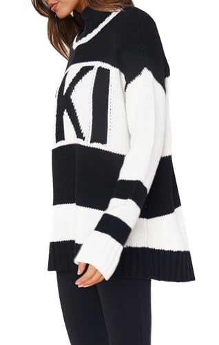 Yousify Womens Sweaters Fall 2024 Oversized Color Block Ski Sweater Crewneck Winter Tops S-2XL2