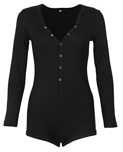 Roselux Women's Sexy Deep V Neck Shorts Long Sleeve Knitted One Piece Bodysuit Sexy Pajama Onesie Bodycon Rompers Overall