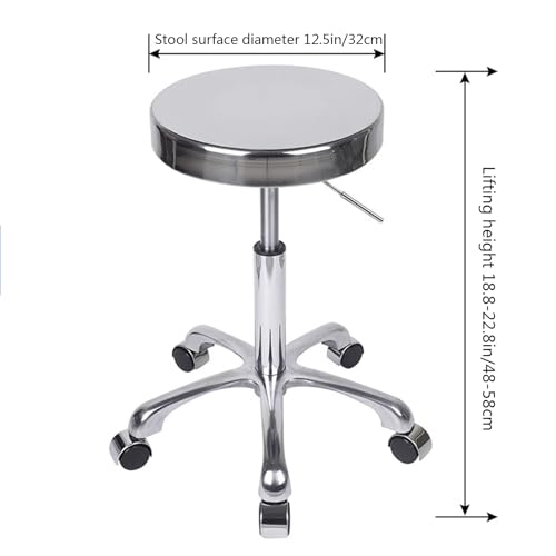 Image of Generic Stainless Steel Rolling Stool Solid Wheel Cushion Heavy Duty Drafting Swivel Stool Lift Chair for Bar Lab Office Barber Kitchen and Shop (Glossy)