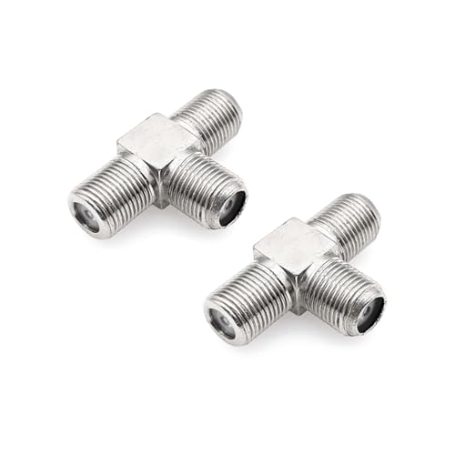 JZK 2X Conector Divisor en T 3 vías Tipo F, Adaptador Divisor Cable coaxial TV por satélite Hembra F a Hembra Doble, combinador Antena TV 75 ohmios para Cable, módem, decodificador, Receptor satélite