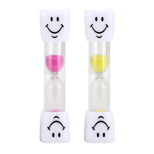 2 Stück Uhr ZäHneputzen Kinder, Sanduhr Kinder ZäHneputzen, 3 Minuten Sanduhr, Bruchsicher & Wasserfest, Bunt & Kindgerecht für Zahnpflege & Spiel (Rosa + Gelb)